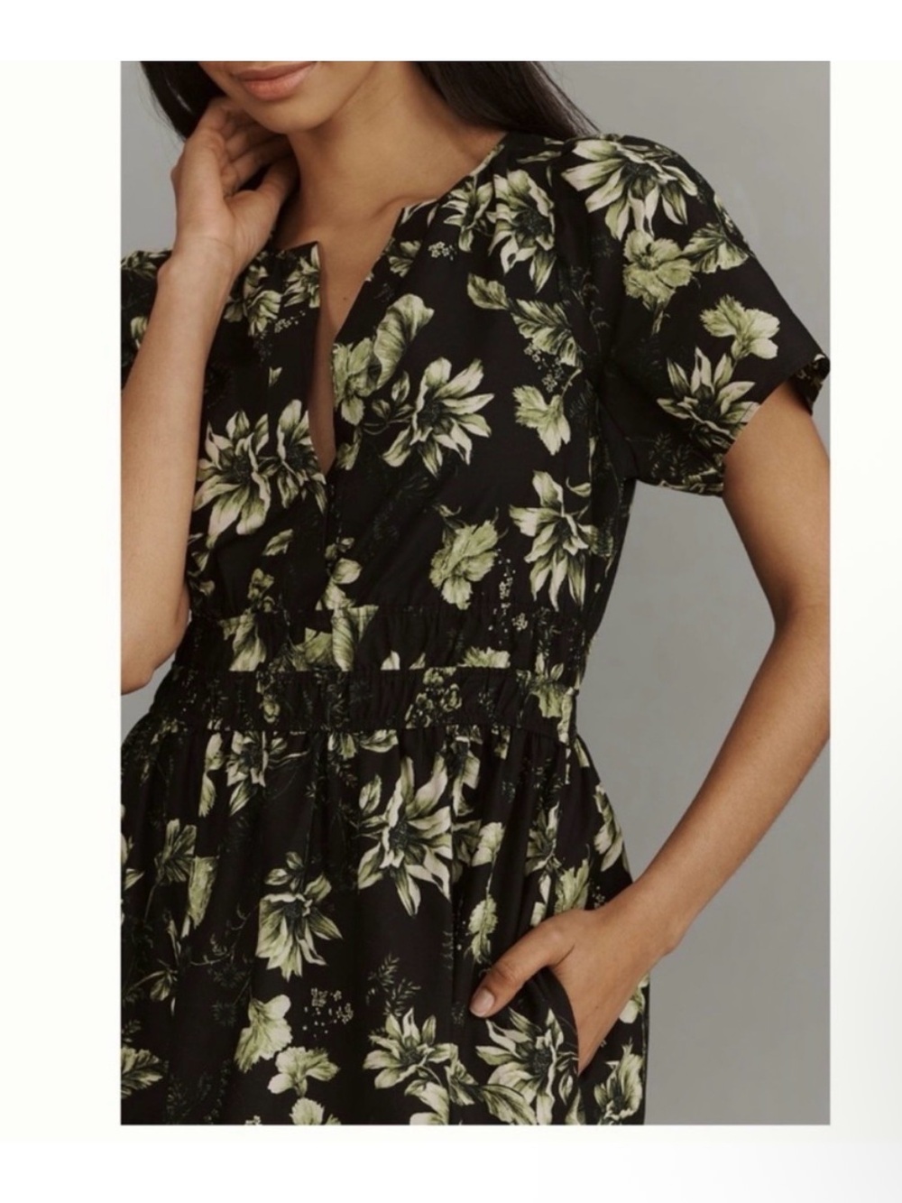 Anthropologie Black & Green Botanical Print Maxi Dress - Picture 2 of 4